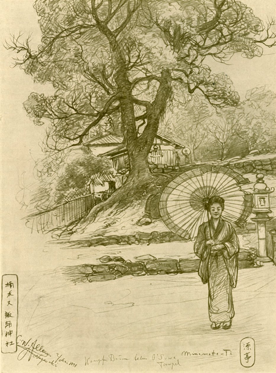 Kvinde med parasol, Nagasaki, Japan, 1898. af Christian Wilhelm Allers