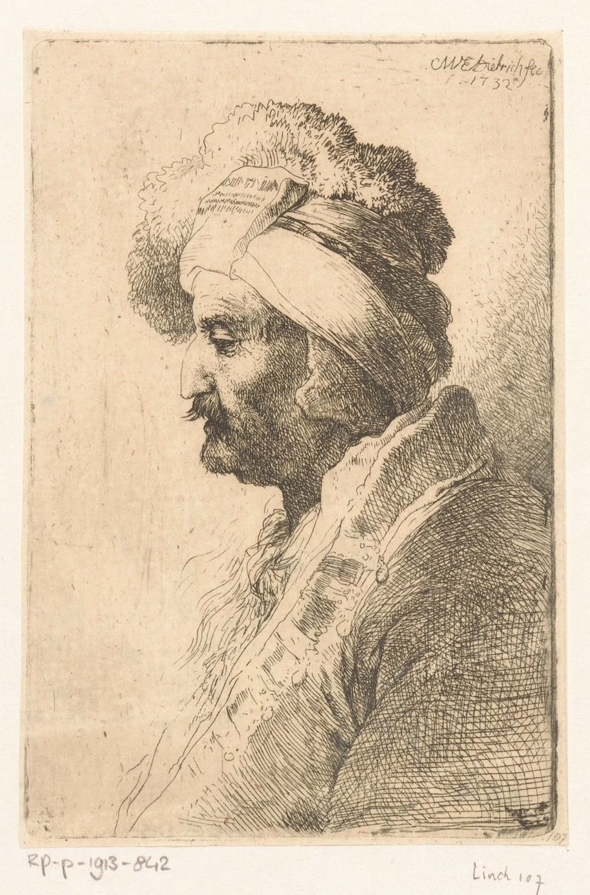 Kigger ned mand med pelshat af Christian Wilhelm Ernst Dietrich