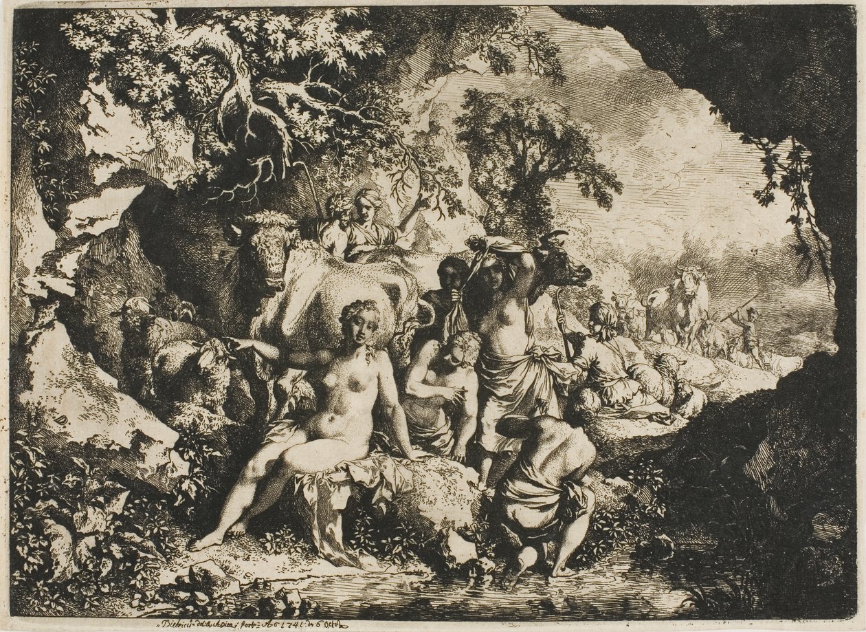 Nymfer, der bader nær en hule af Christian Wilhelm Ernst Dietrich