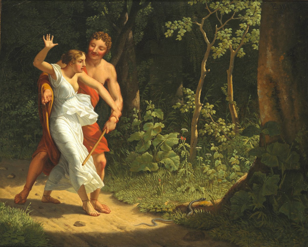 En forførelsesscene i en skov af Christoffer Wilhelm Eckersberg