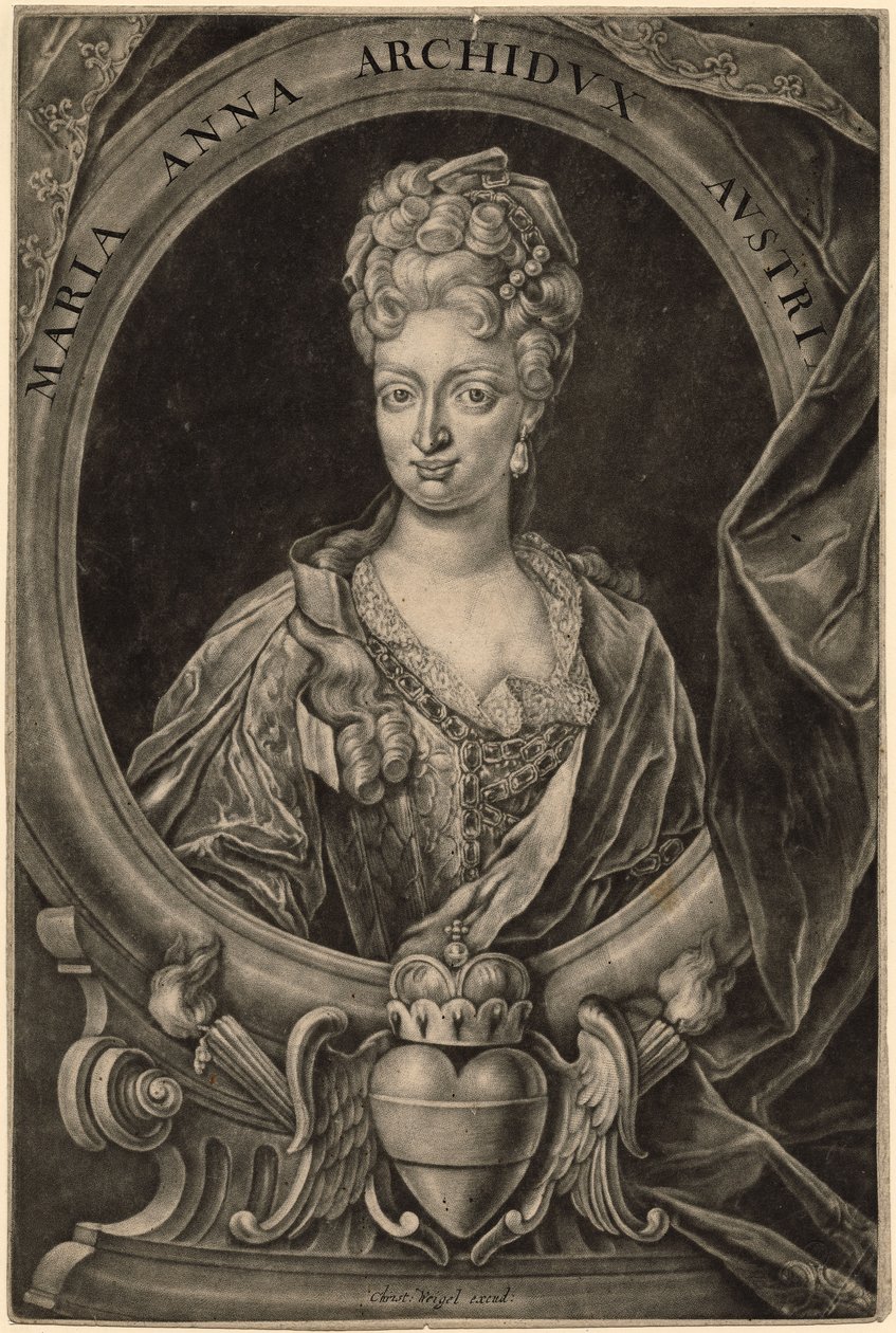 Maria Anna af Østrig, dronning af Portugal (mezzotint) af Christoph Weigel