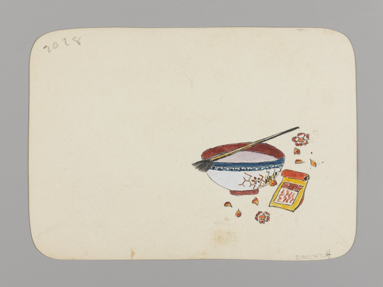Maleskål og pensel (verso), ca. 1880 (wc og sort blæk på meget tyndt karton) af Christopher Grant La Farge
