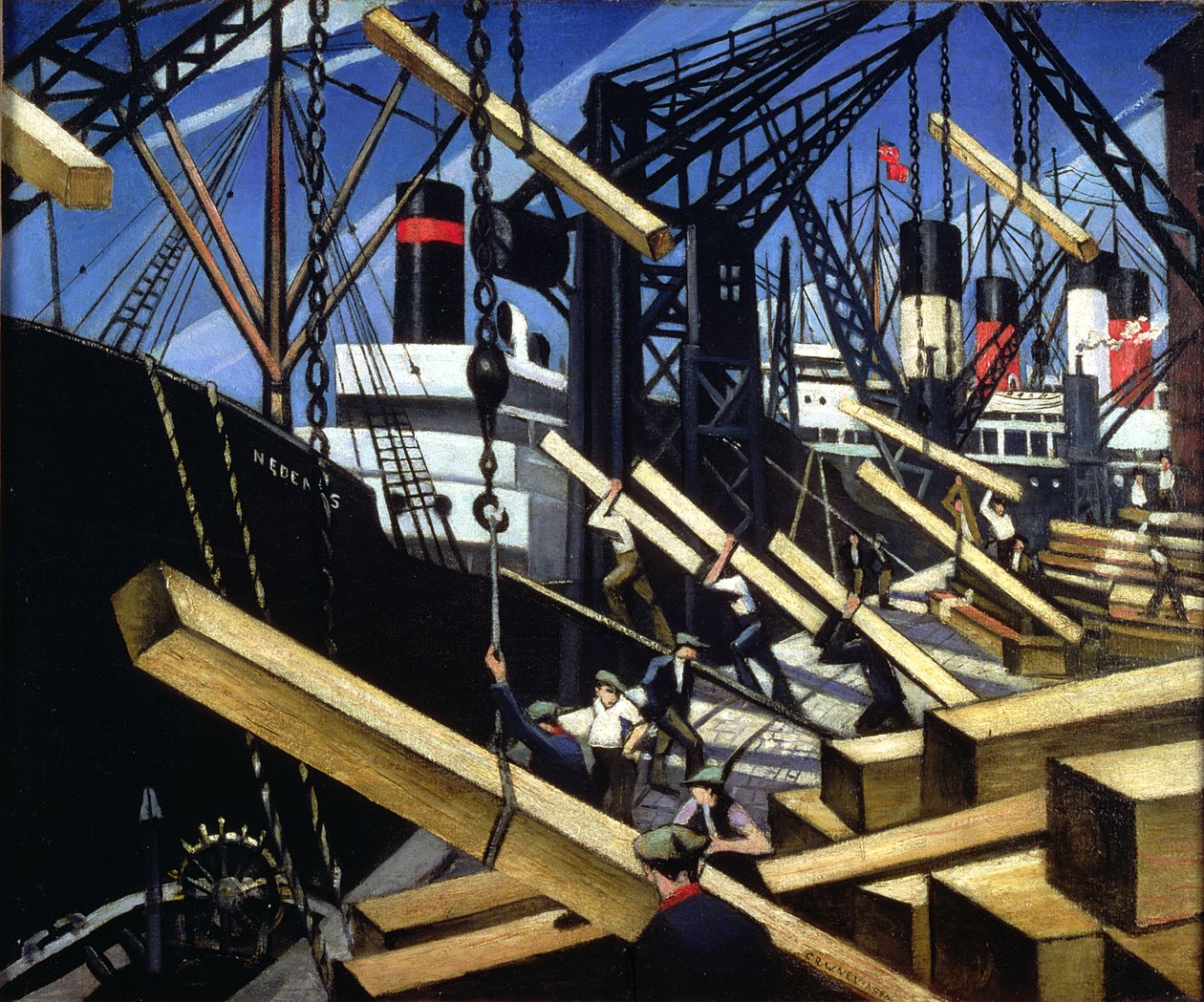 Loading Timber, Southampton Docks, 1916-17 af Christopher Richard Wynne Nevinson