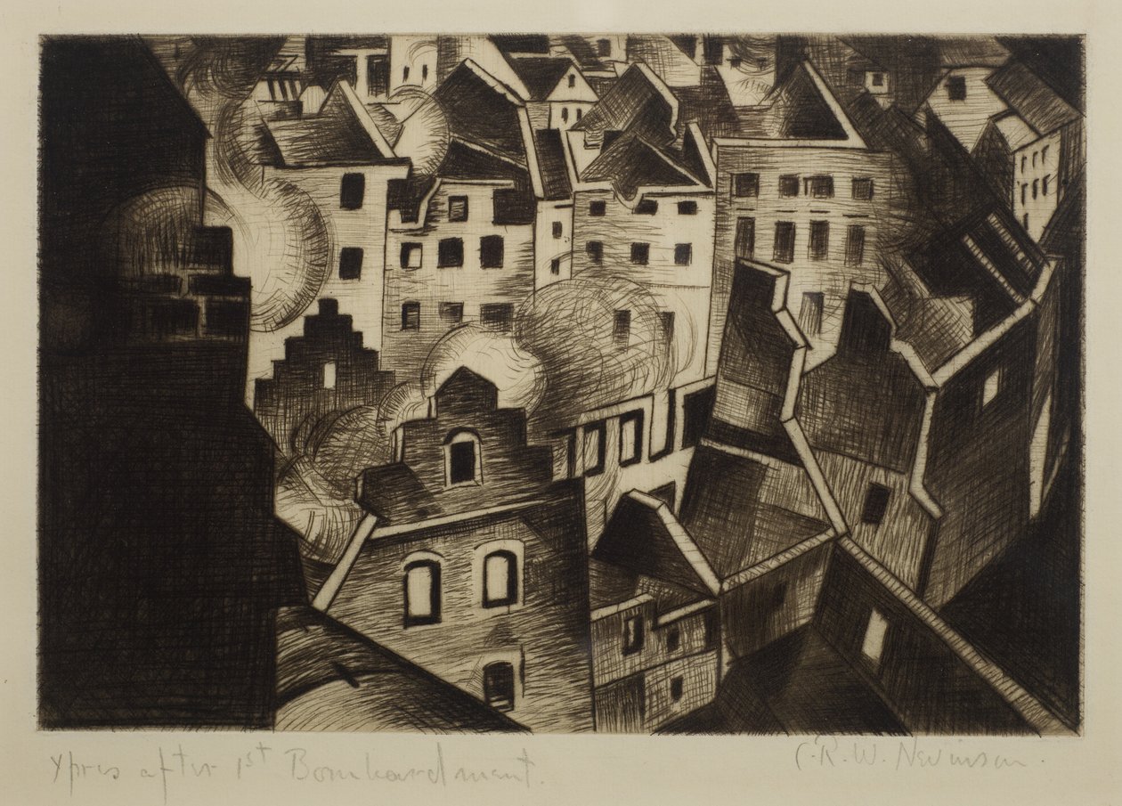 Ypres efter 1. bombardement, 1916 (drypoint) af Christopher Richard Wynne Nevinson