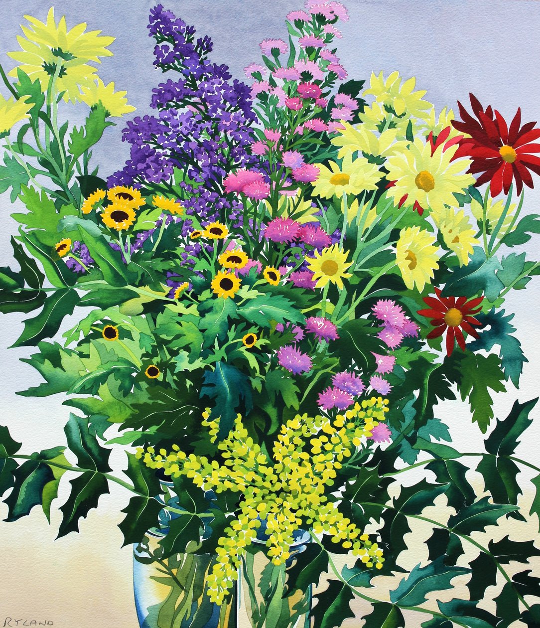 Vinterblomster og blade (akvarel på papir) af Christopher Ryland