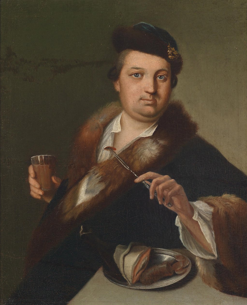 En mand, der spiser et måltid af Circle of Jan Kupecký