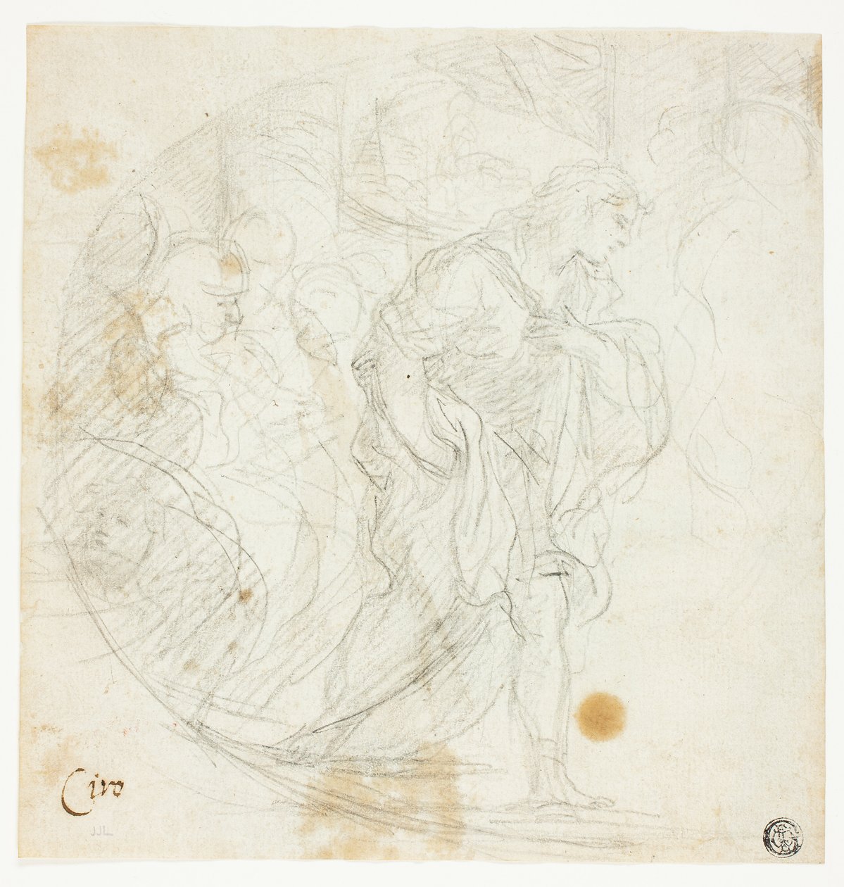 Uidentificeret bibelsk scene (recto); skitser (verso) af Ciro Ferri