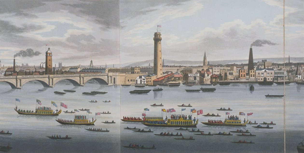 Panorama over Themsen, fra Adelphi, ca. 1829 (akvatint) af Clark