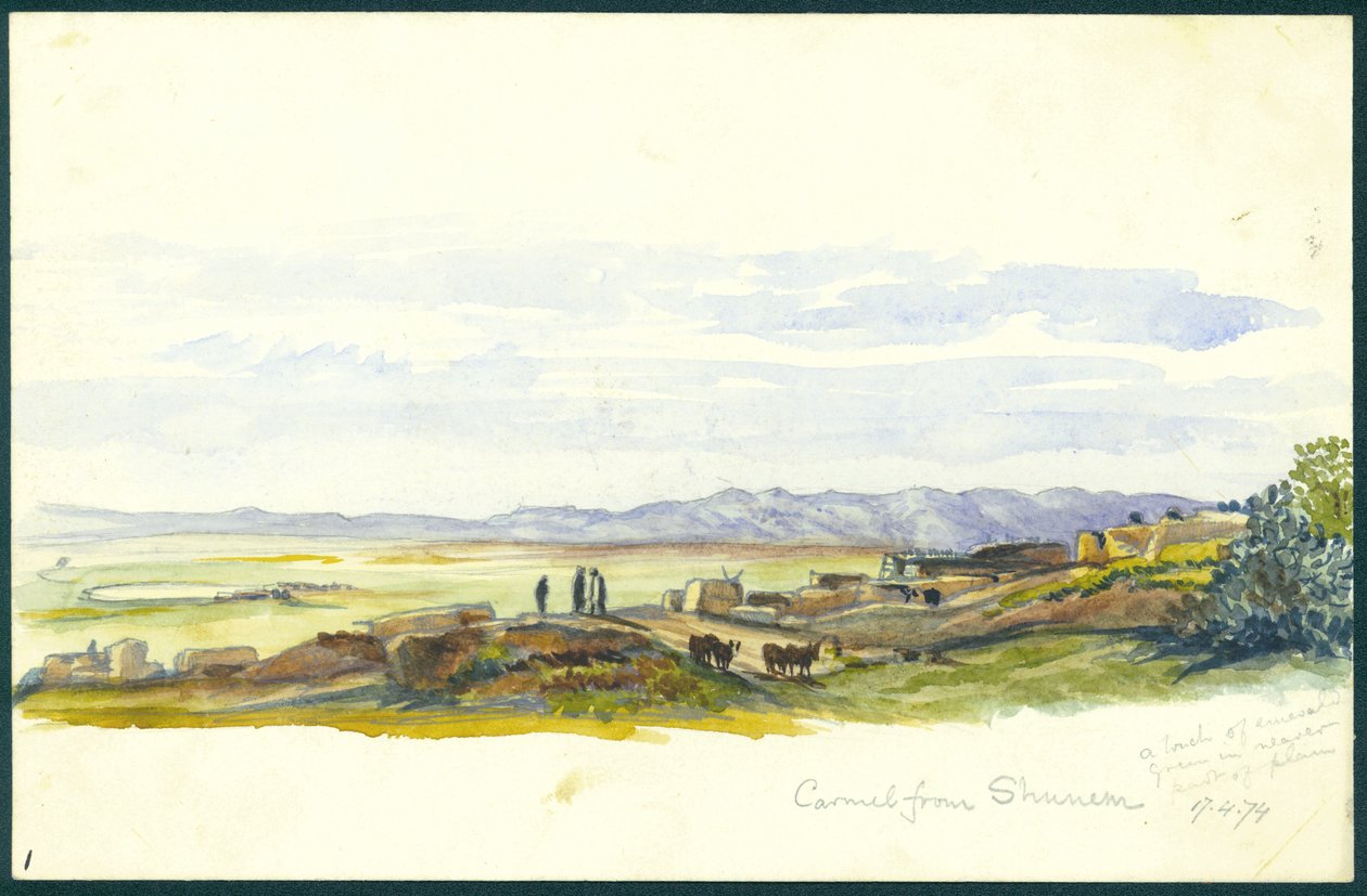 Carmel fra Shunem, 1874 (wc og blyant på papir) af Claude Conder