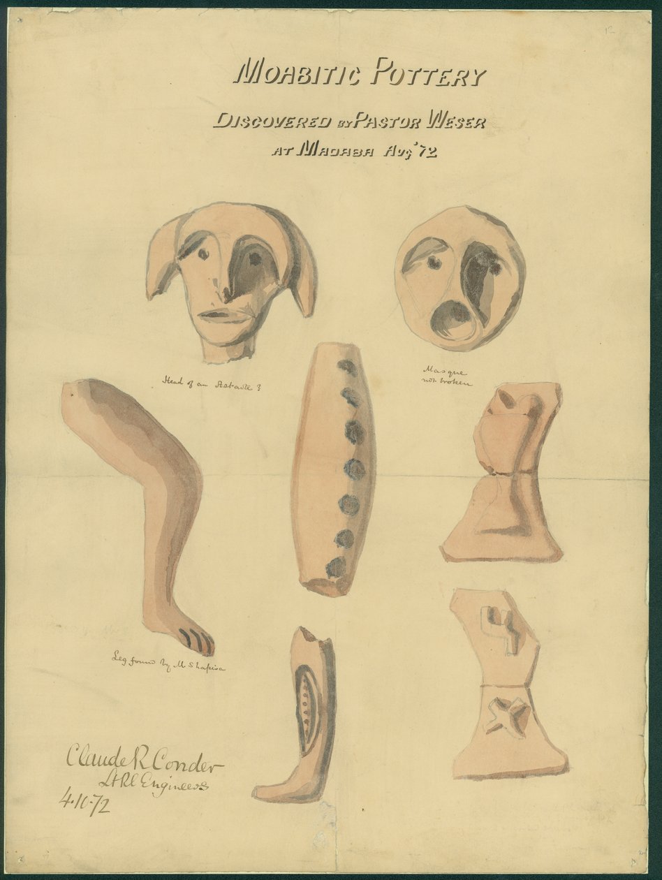 Moabitisk keramik fra hr. Shapiras 2. samling, 1872 (wc og blyant på papir) af Claude Conder