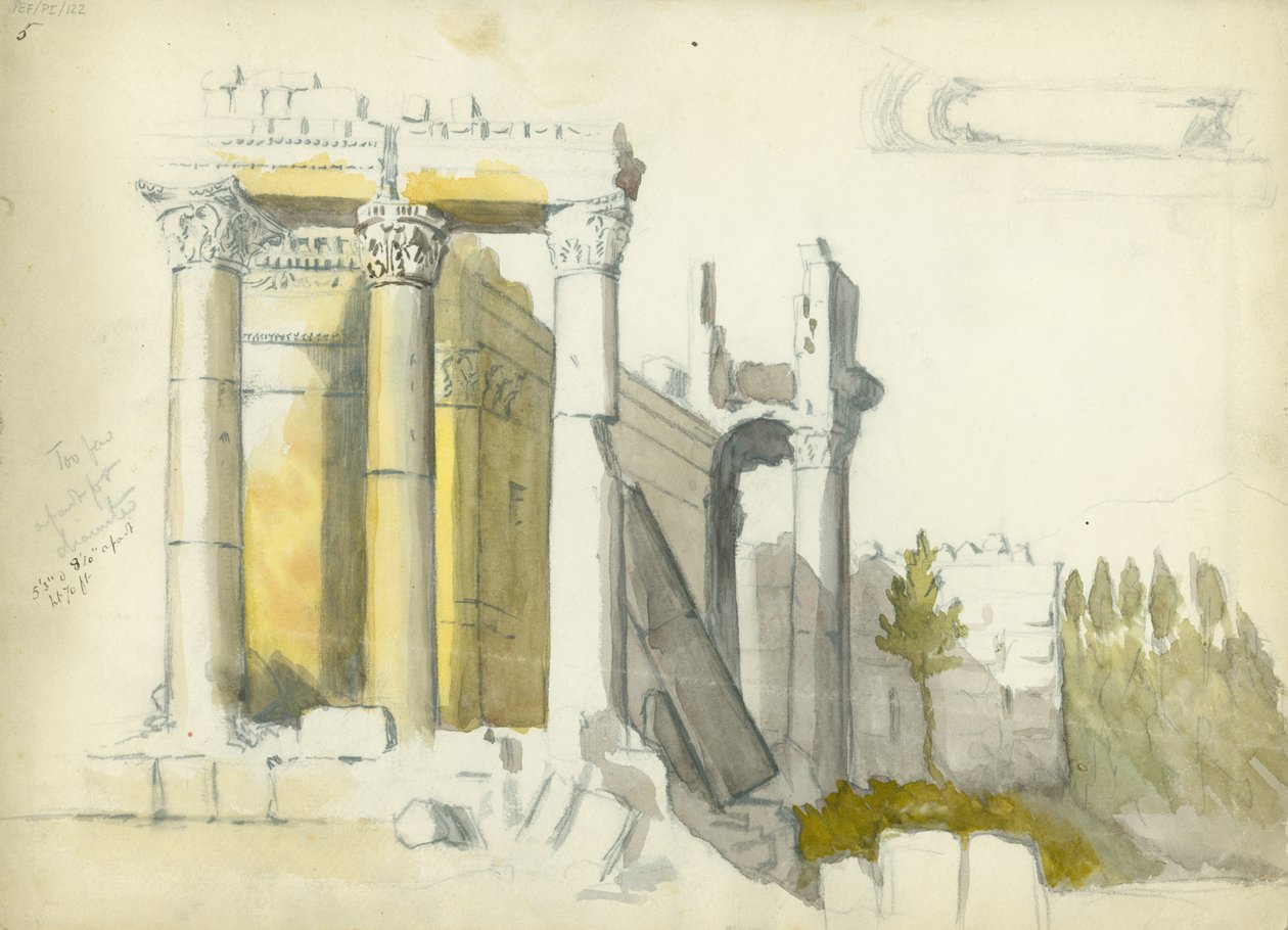 Jupiters tempel, Baalbek (wc og blyant på papir) af Claude Conder