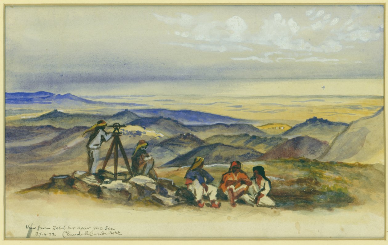 Udsigt fra Jebel Bir Asur til havet, 1872 (wc og blyant på papir) af Claude Conder