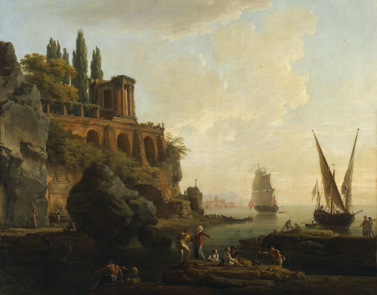 Imaginært landskab, italiensk havnescene af Claude Joseph Vernet