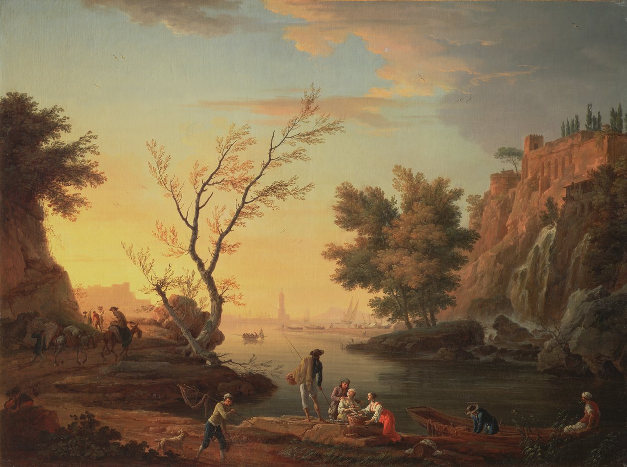 Seaport at Sunset, 1751 af Claude Joseph Vernet