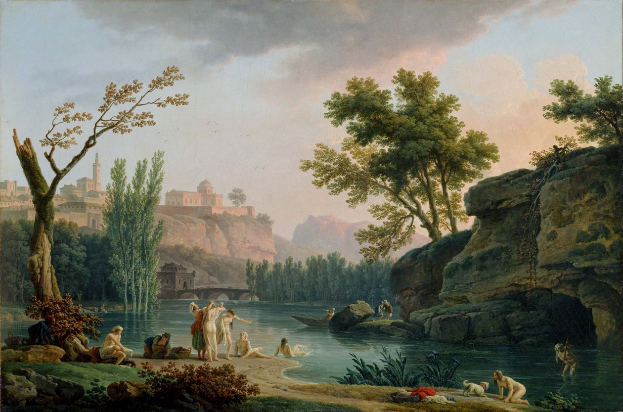 Sommeraften, landskab i Italien af Claude Joseph Vernet