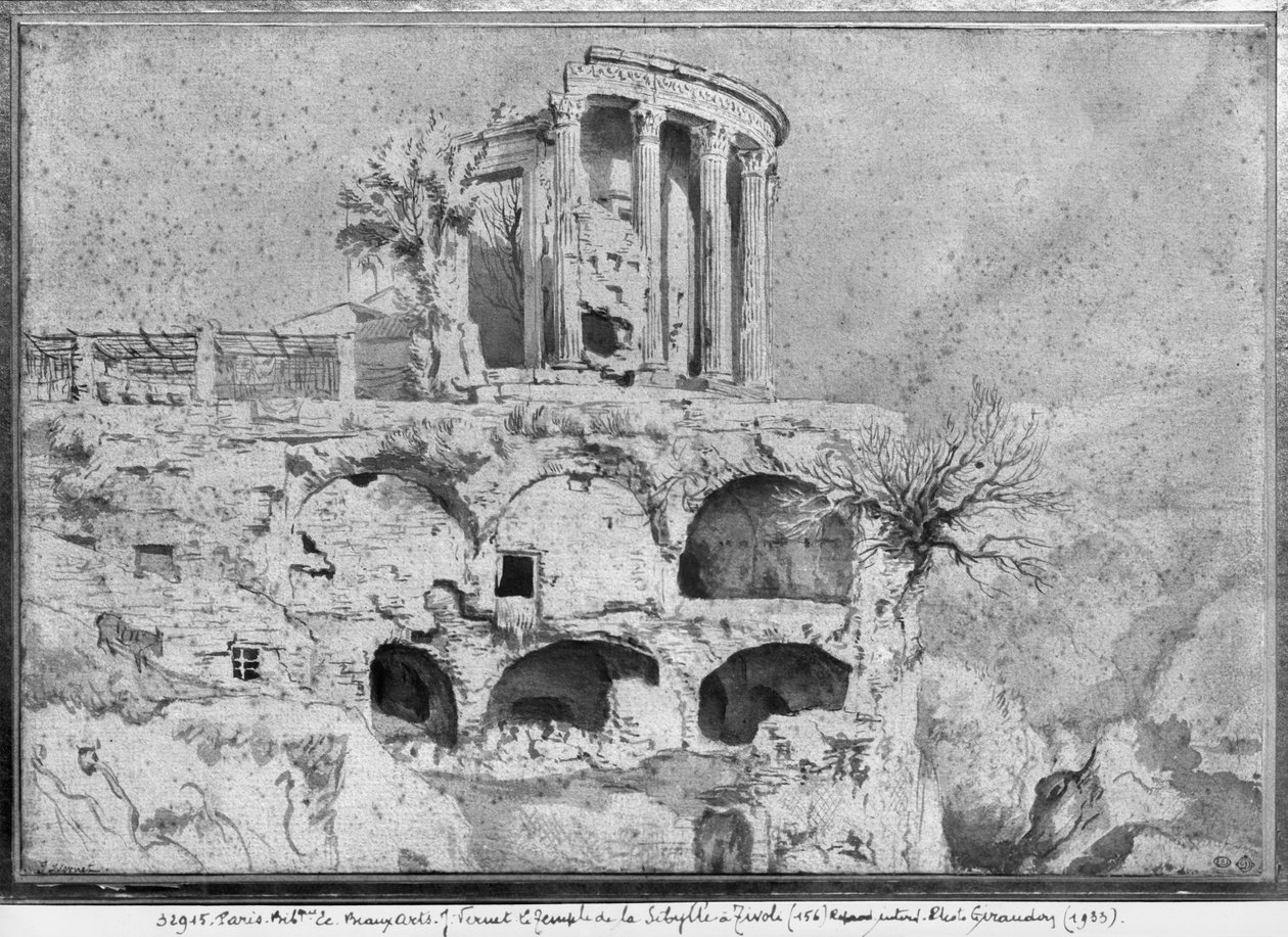 Sibyllens tempel, Tivoli (pen og vask på papir) af Claude Joseph Vernet
