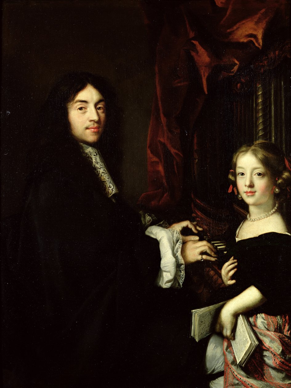 Portræt af Charles Couperin (1638-79) og kunstnerens datter, 1665-79 af Claude Lefebvre