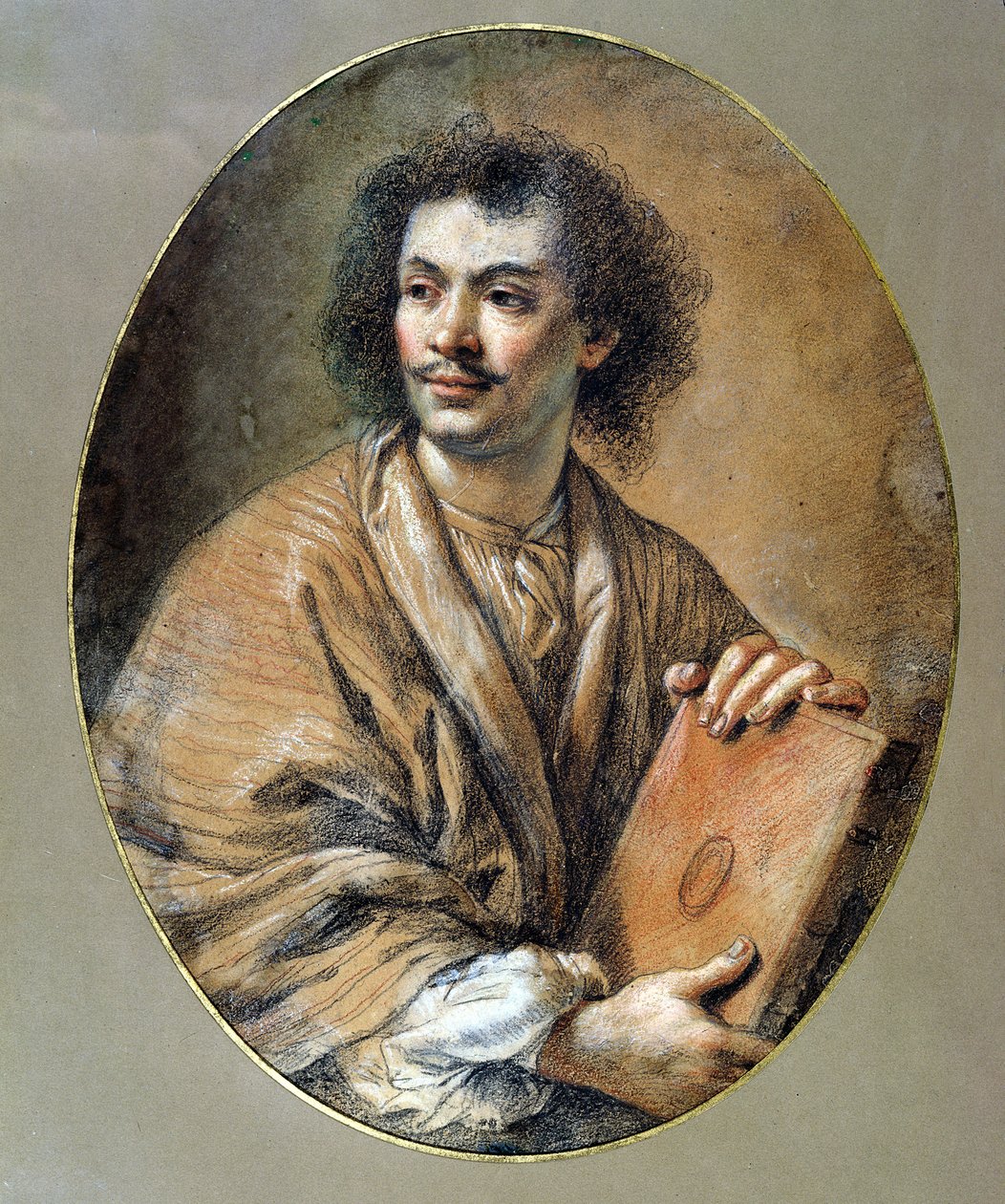 Portræt af Moliere (1622-73) (sort og rødt kridt på papir) af Claude Lefebvre