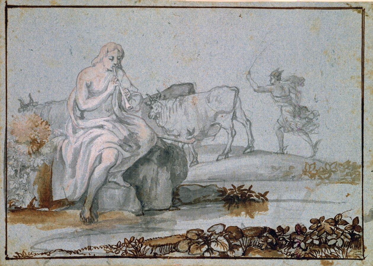 Apollo og Mercury (brun og grå blæk og vask på papir) af Claude Lorrain