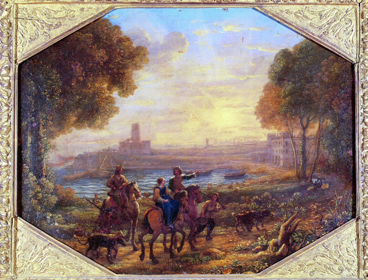 Landskab med havnen i Santa Marinella (nær Civitavecchia), ca. 1639-40 (olie på kobber) af Claude Lorrain