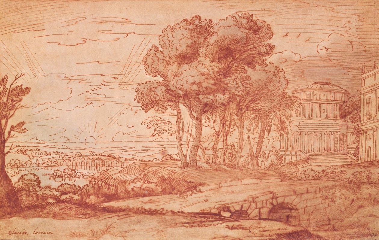 Apollontemplet på øen Delos, ca. 1648 (pen, vask og bistre blæk) af Claude Lorrain