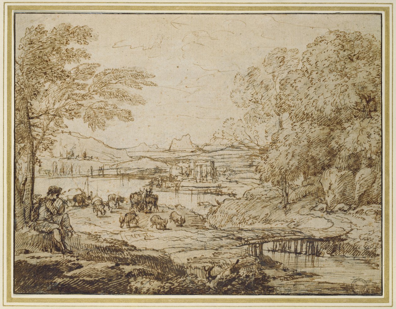 Ungdom, der spiller et rør i et pastoralt landskab, ca. 1640