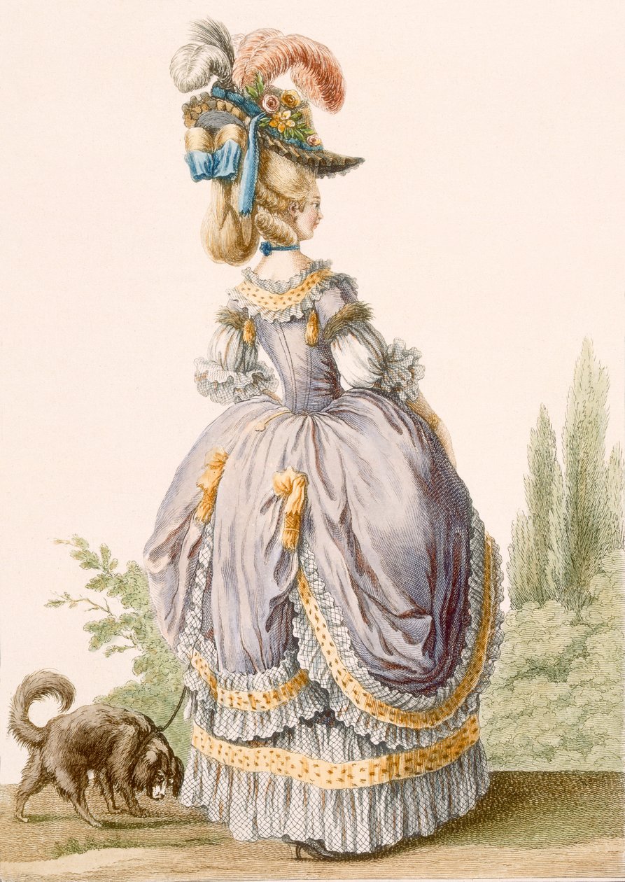 Robe de la Circassienne, graveret af Voysard, fra "Galeries des Modes et Costumes Francais", ca. 1778-87 99:beklædning; traditionel dragt; traditionel dragt; mode; illustration; af Claude Louis Desrais