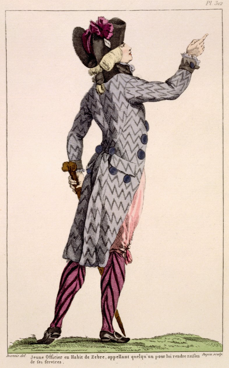 Ung officer i en zebrafrakke, tryk lavet af Dupin, 1789 af Claude Louis Desrais