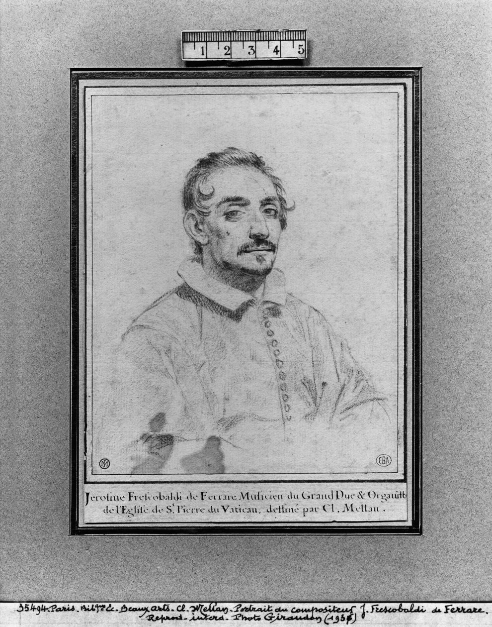 Girolamo Frescobaldi (pierre noire på papir) af Claude Mellan