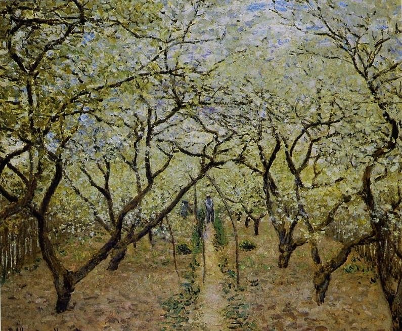  Blomstrende æbleplantageFrancais : Verger en fleursn af Claude Monet