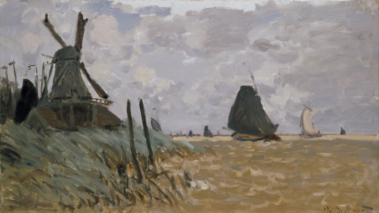 En vindmølle nær Zaandam, 1800-tallet af Claude Monet