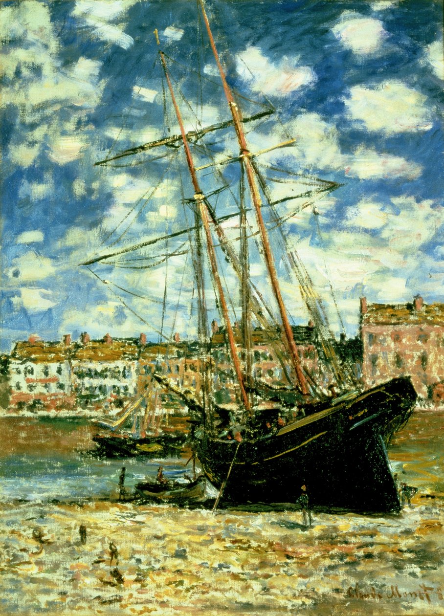 Båd liggende ved lavvande af Claude Monet