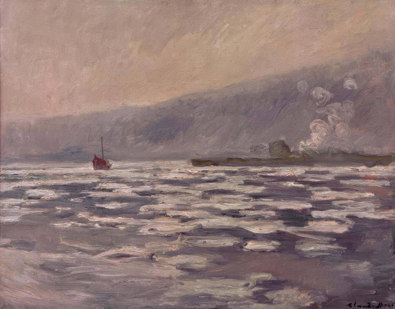 Isflammer ved Port-Villez-låsen af Claude Monet