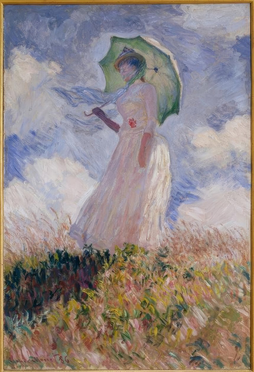 Kvinde med paraply mod venstre af Claude Monet