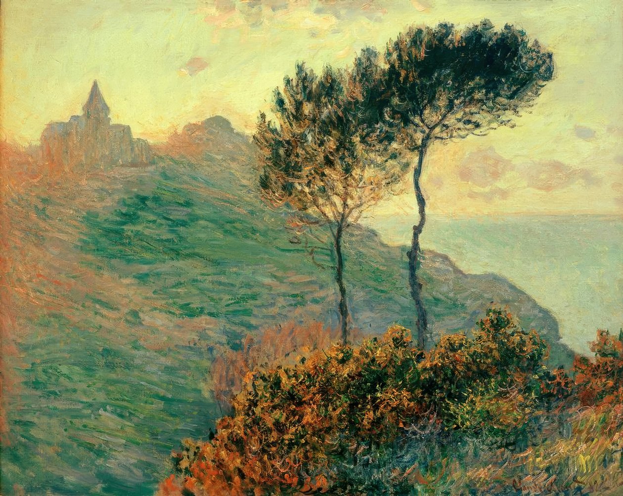 Kirken i Varengeville mod lyset (Die Kirche von Varen af Claude Monet
