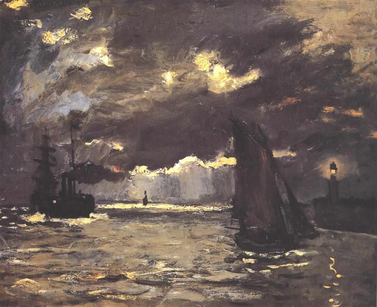 Seascape nateffekt af Claude Monet