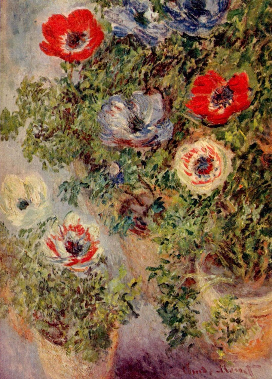 Stilleben med anemoner af Claude Monet