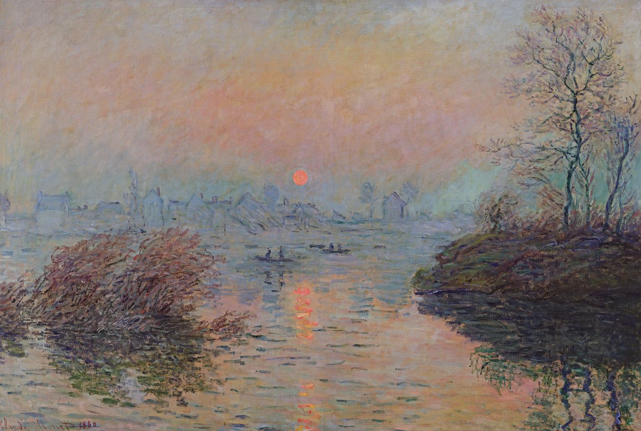 Solnedgang over Seinen ved Lavacourt. Vintereffekt, 1880 af Claude Monet