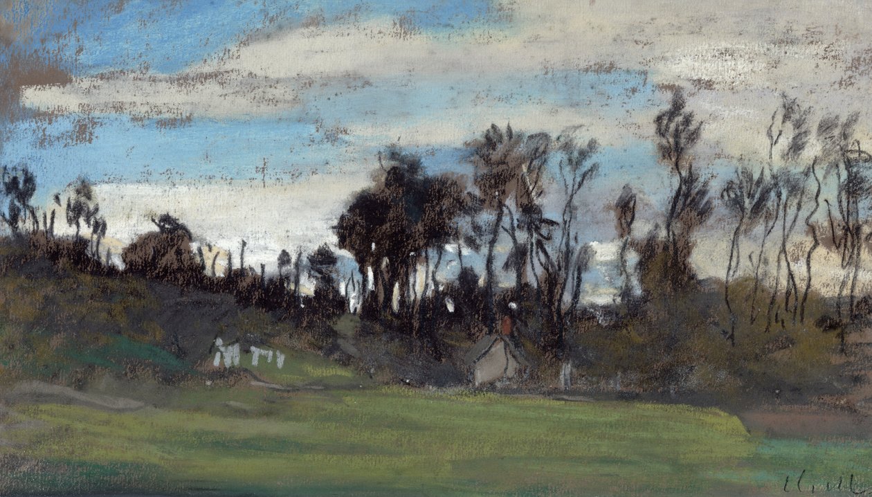 Engen foret med træer (pastel og gouache) af Claude Monet