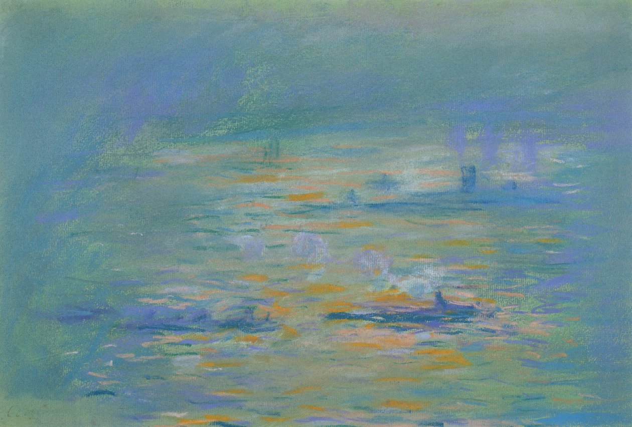 Slæbebåde på Themsen (pastel på papir) af Claude Monet
