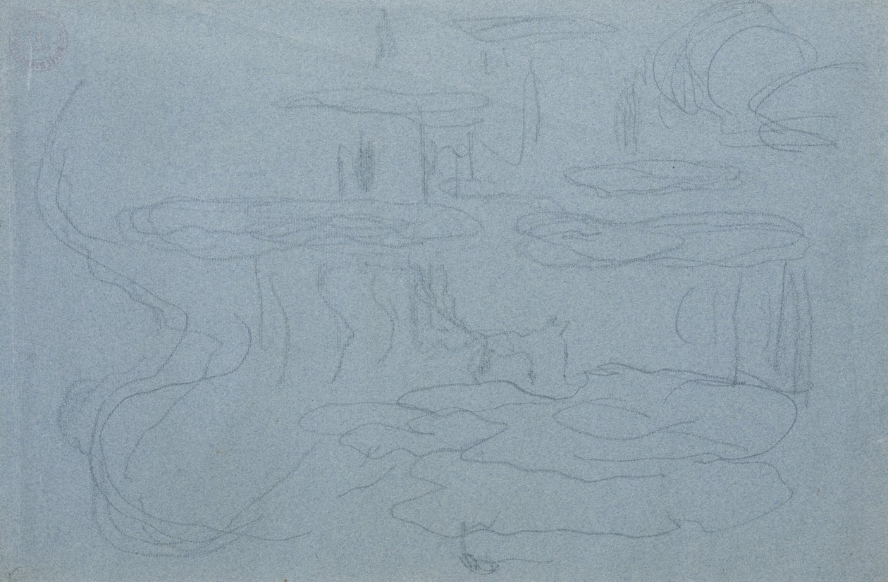 Vandliljer, ca. 1918 (sort farvekridt på blåkridtpapir) af Claude Monet