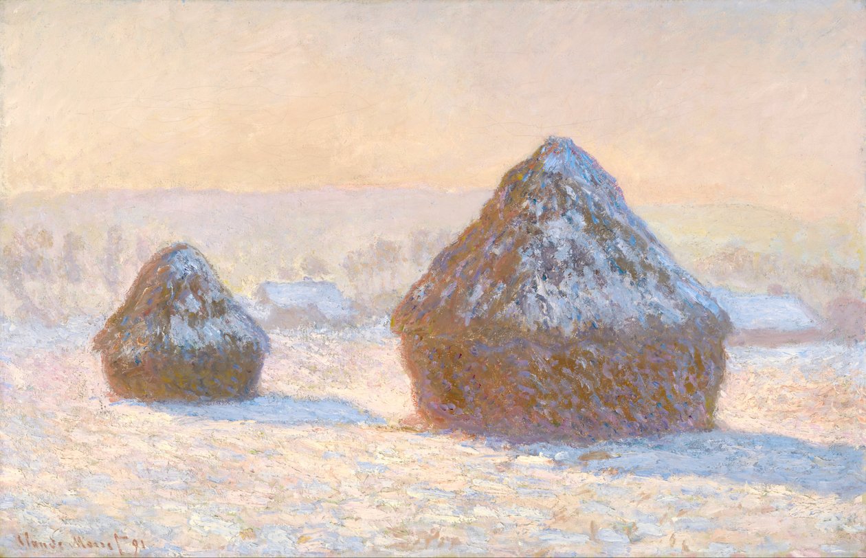 Hvedestakke, sneeffekt, morgen af Claude Monet