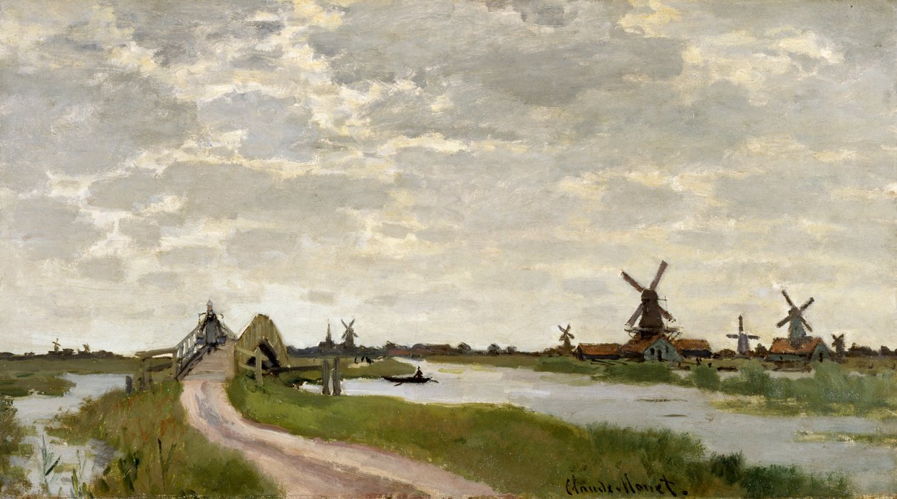 Vindmøller tæt på Zaandam af Claude Monet