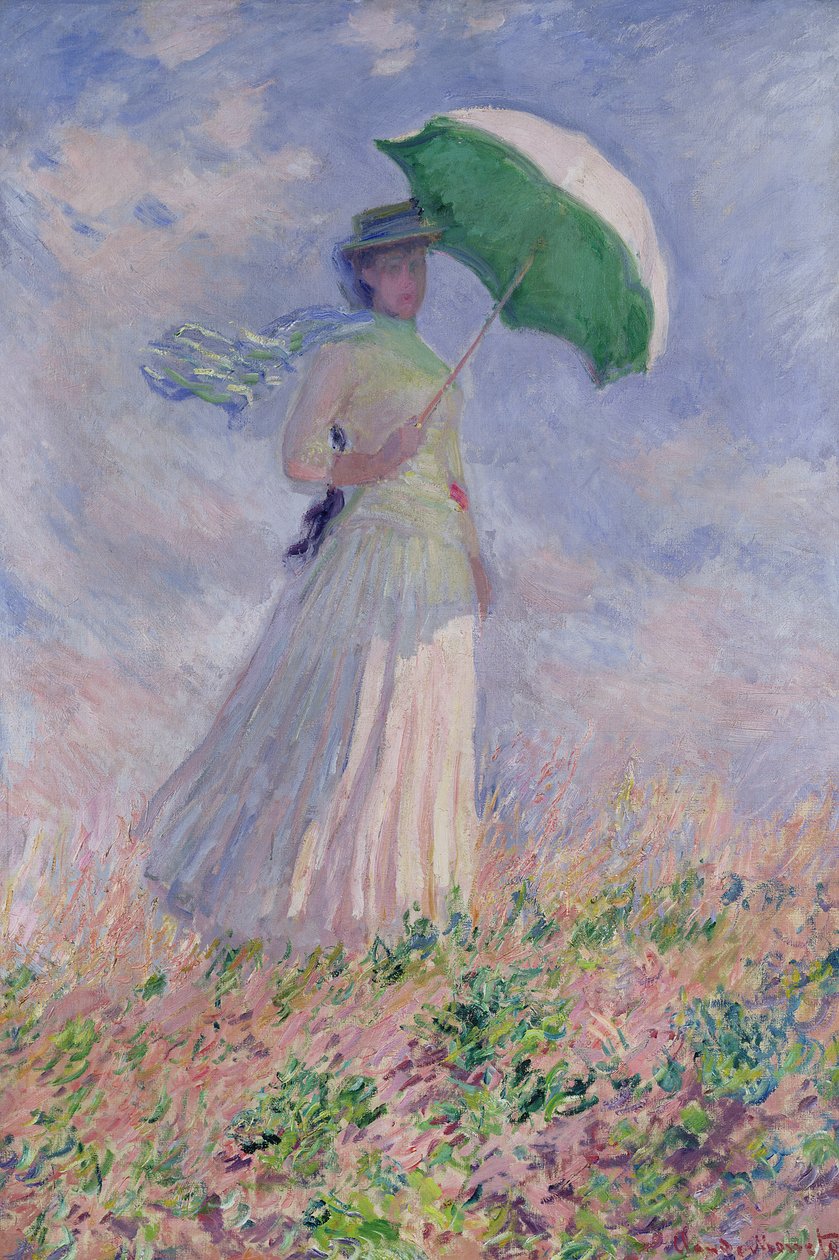 Kvinde med en parasol drejet til højre, 1886 af Claude Monet
