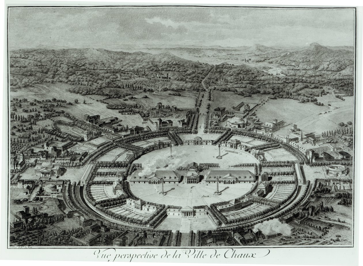 Perspektivisk udsigt over byen Chaux, ca. 1804 af Claude Nicolas Ledoux
