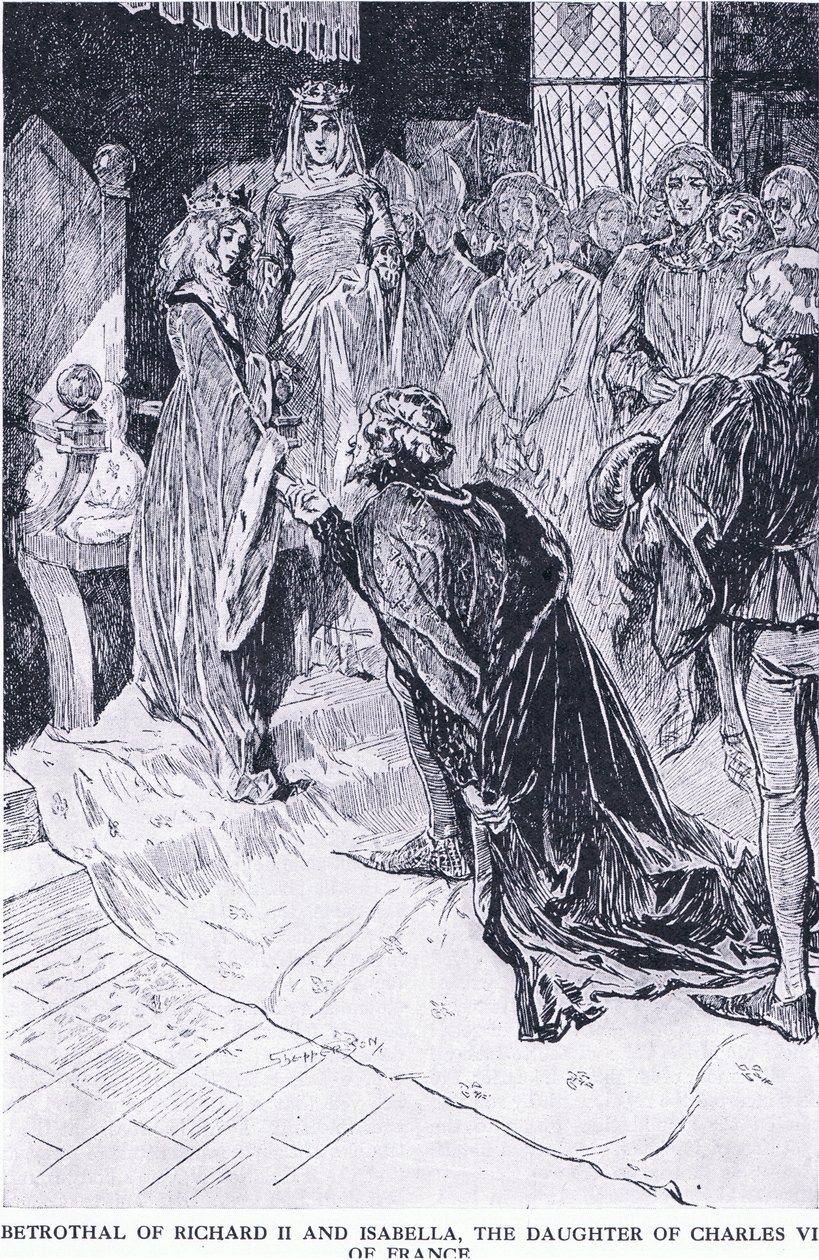 Bethroval af Richard II og Isabella, datter af Karl VI af Frankrig, fra Cassells History of the British People udgivet af Waverley Book Company Limited, ca. 1940 af Claude Shepperson