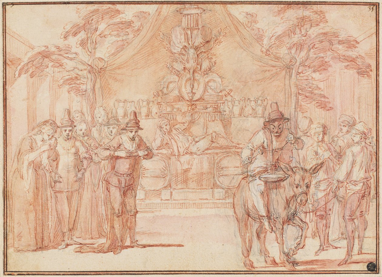 Scene fra "Mester Andrés grav" af Claude Gillot