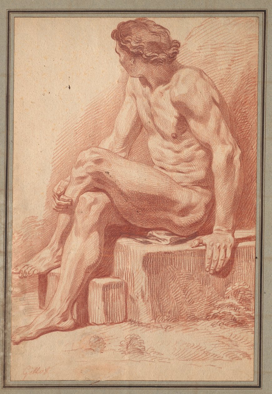 Siddende nøgen mand, 1693-1695. af Claude Gillot