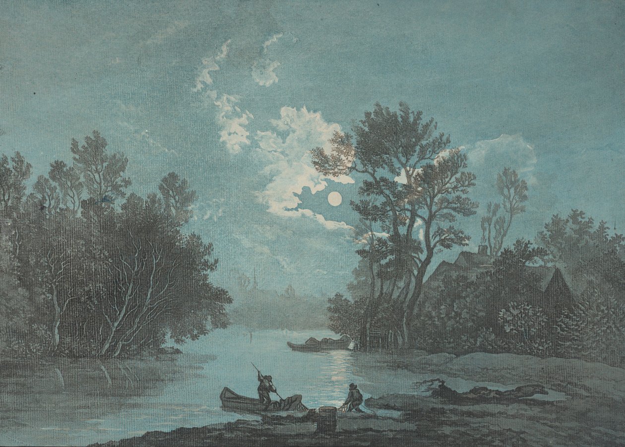 Fishermen by Moonlight, ca. 1750-1800. af Claude Joseph Vernet