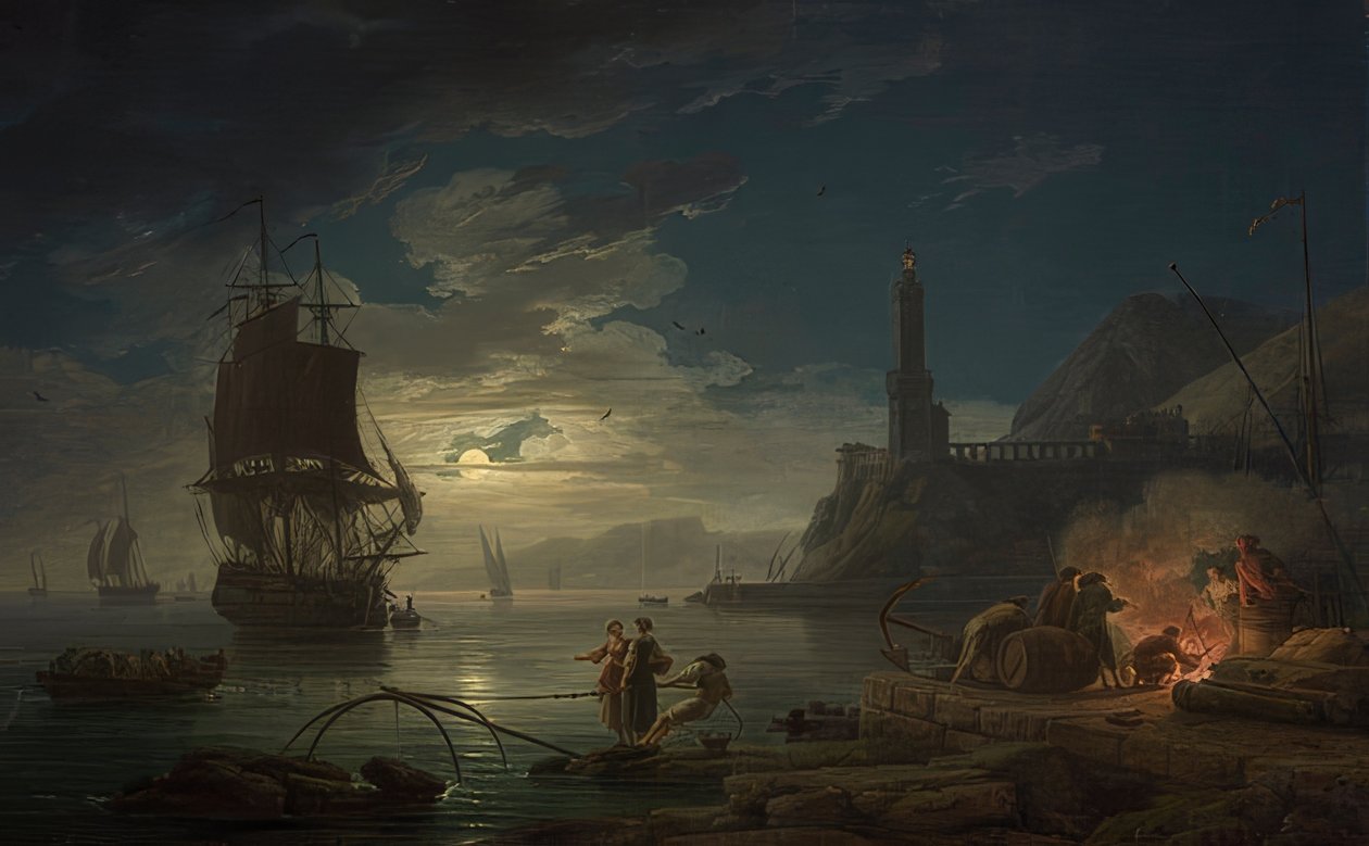 Kystscene i måneskin. 1769 af Claude Joseph Vernet